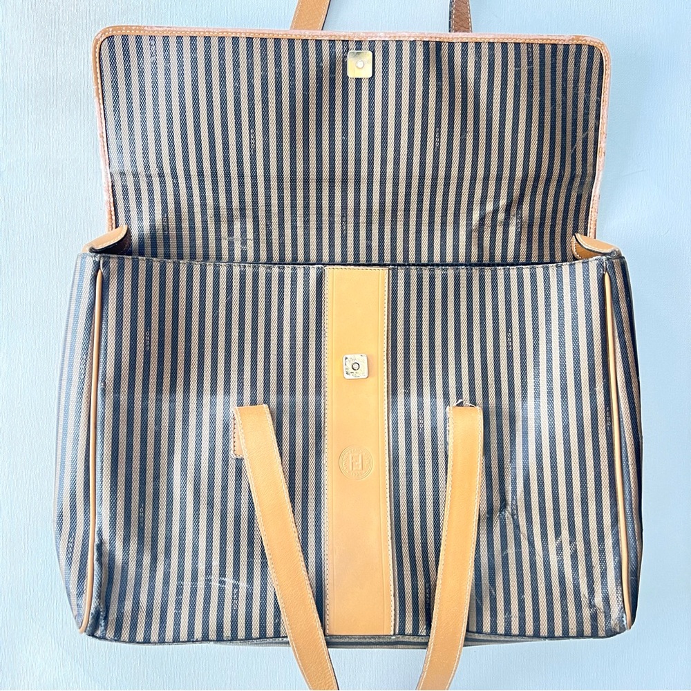 Vintage Fendi large brief shoulder bag striped logo serial number - Picture 4 of 15